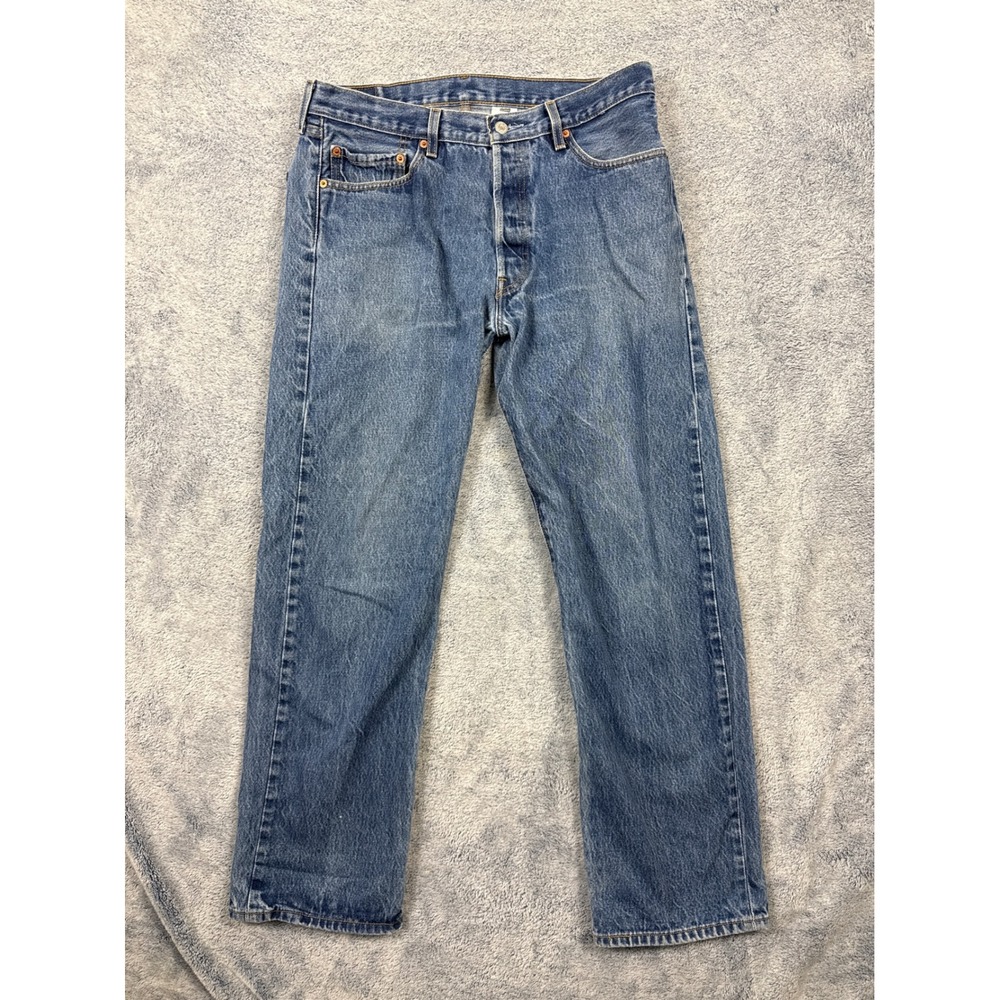 Levis Mens 36x34[34x31.5 fit] Blue 501XX Button Fly Straight Leg Cotton Jeans